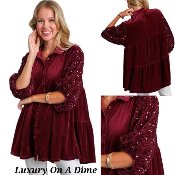 Umgee Burgundy Velvet Tunic Top - Picture 13 of 13